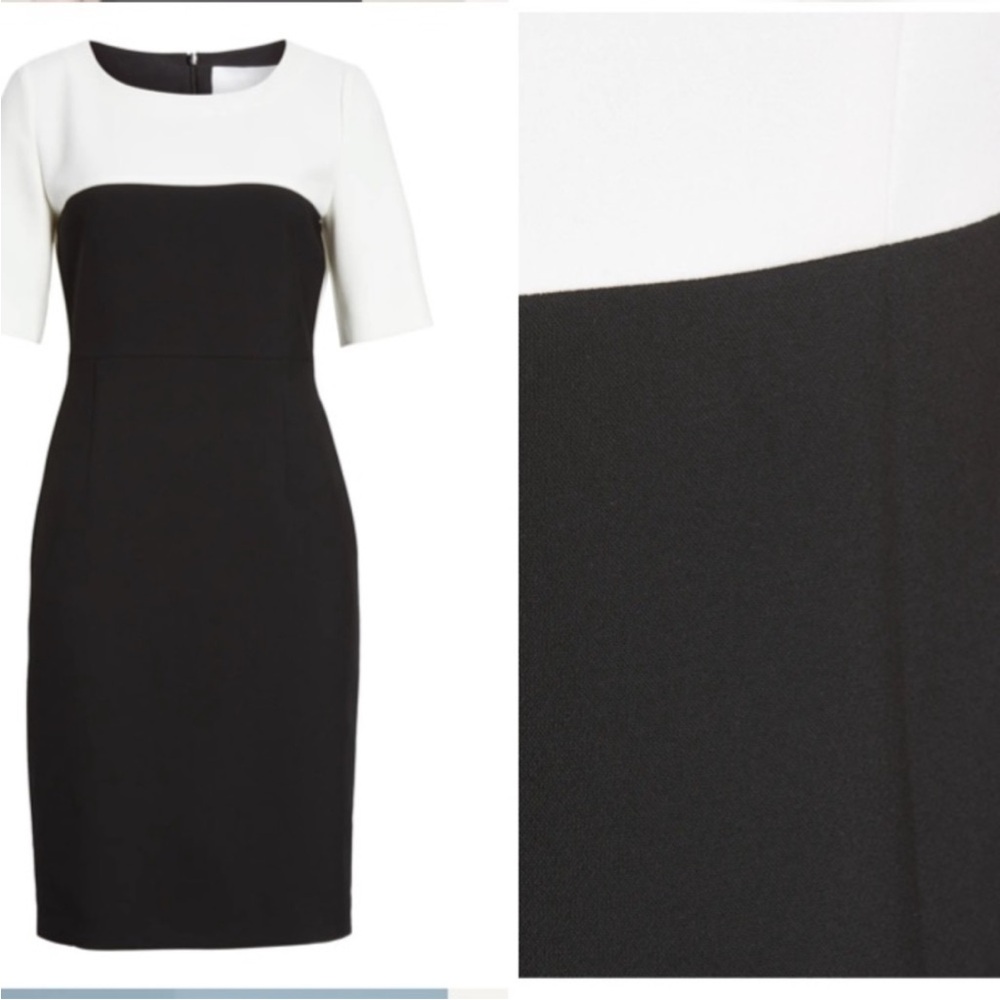 HUGO BOSS Daina White & Black Colorblock Sheath Elbow Sleeves Midi Dress Size 10 - Picture 10 of 10